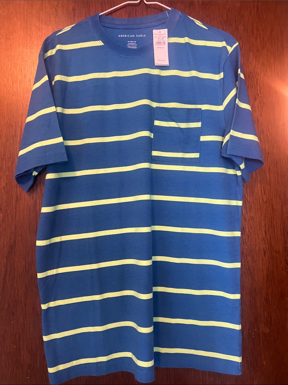 American Eagle Outfitters Teal Tee with Lime Stripes
